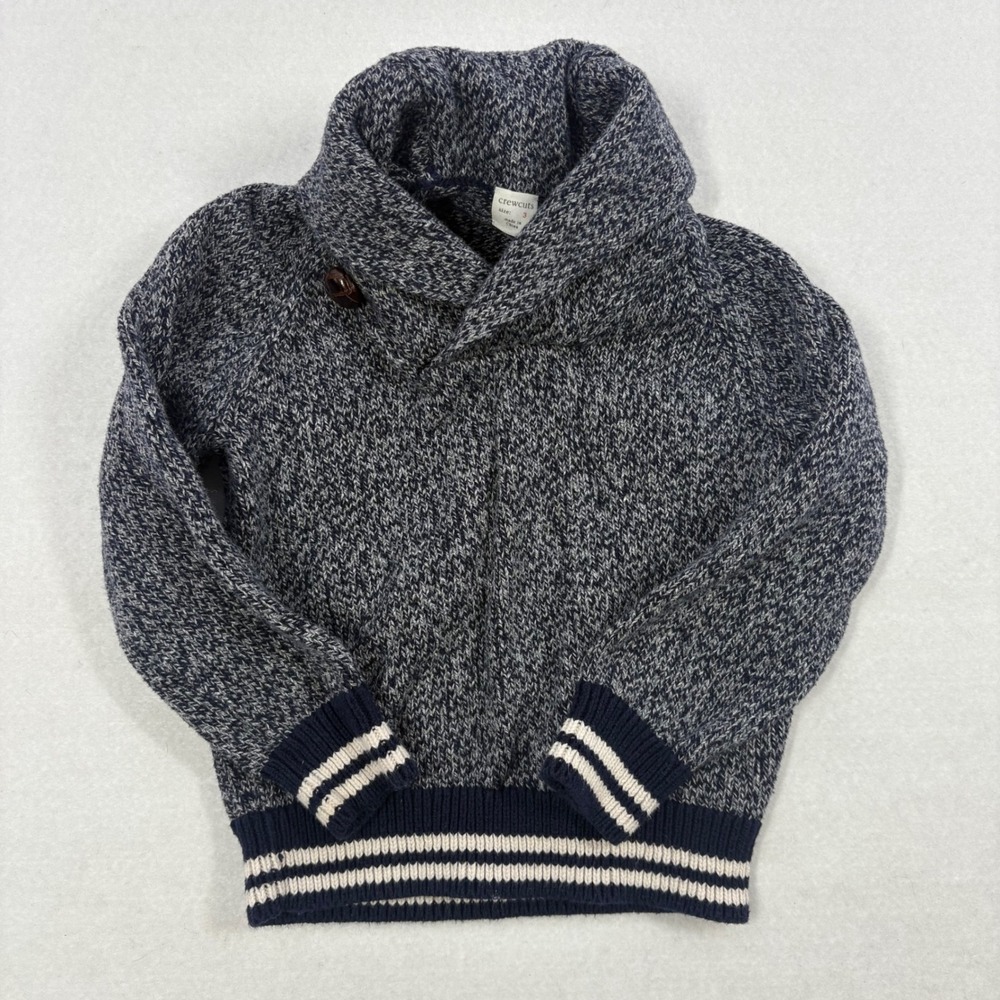 J Crew‎ Crewcuts Boys Navy Speckled Shawl Collar Cardigan Sweater Preppy Size 3